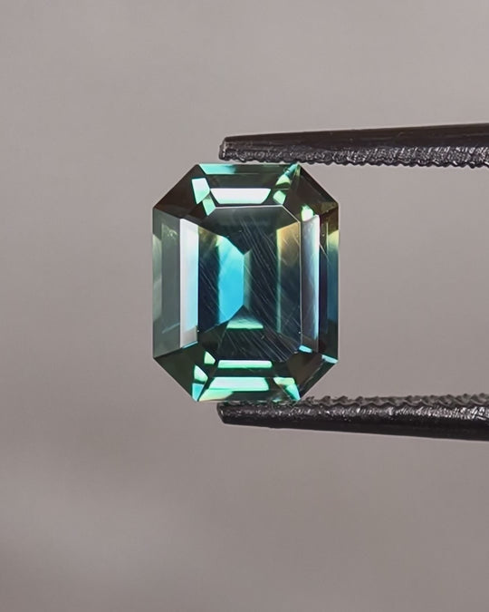 Queensland Sapphire - 1.96ct, Emerald Cut, Parti, Blue, Yellow, Teal, Green