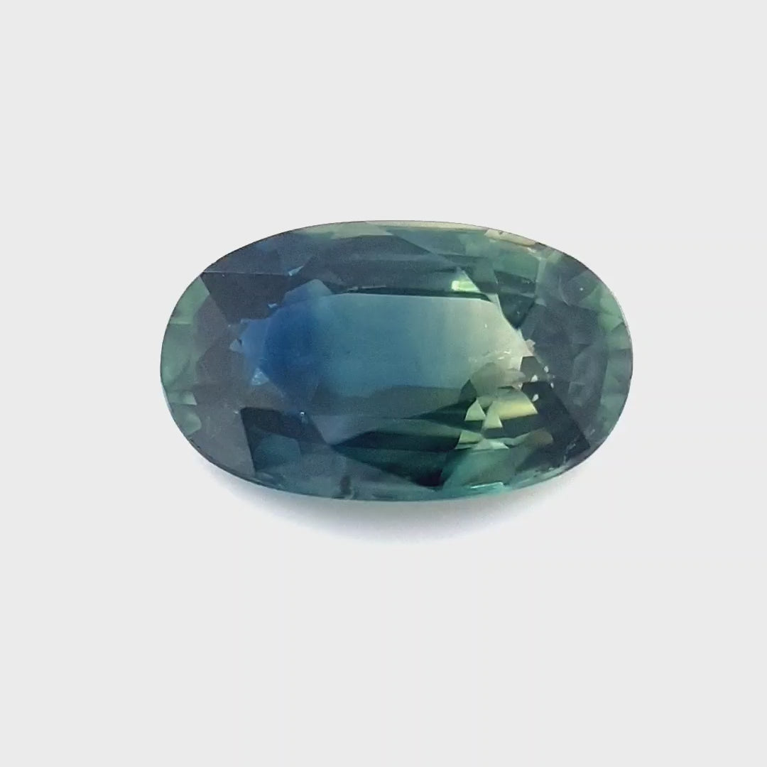 1.29ct Australian Sapphire, Parti, Blue, Yellow, Teal - Oval