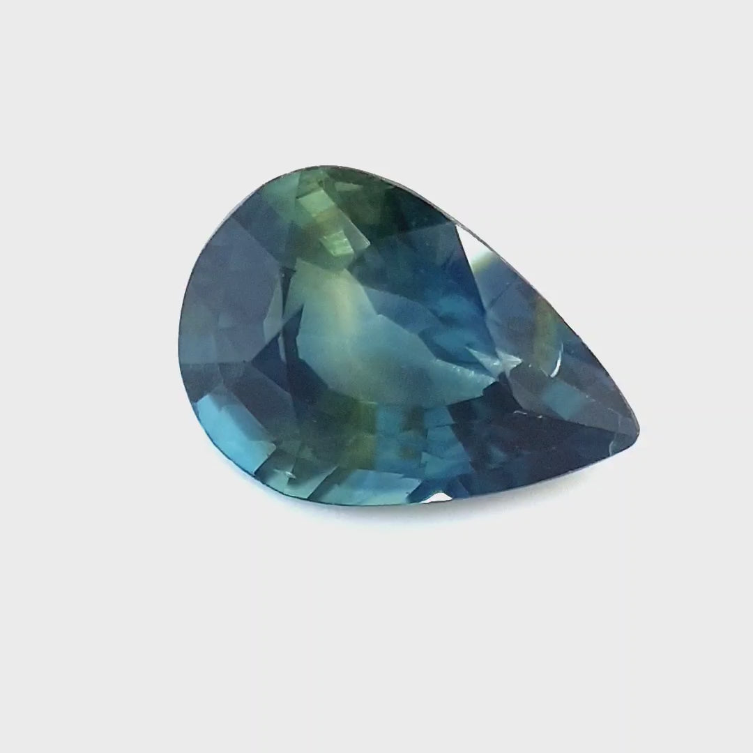 1.44ct Australian Sapphire, Parti, Blue, Teal, Yellow, Green - Pear
