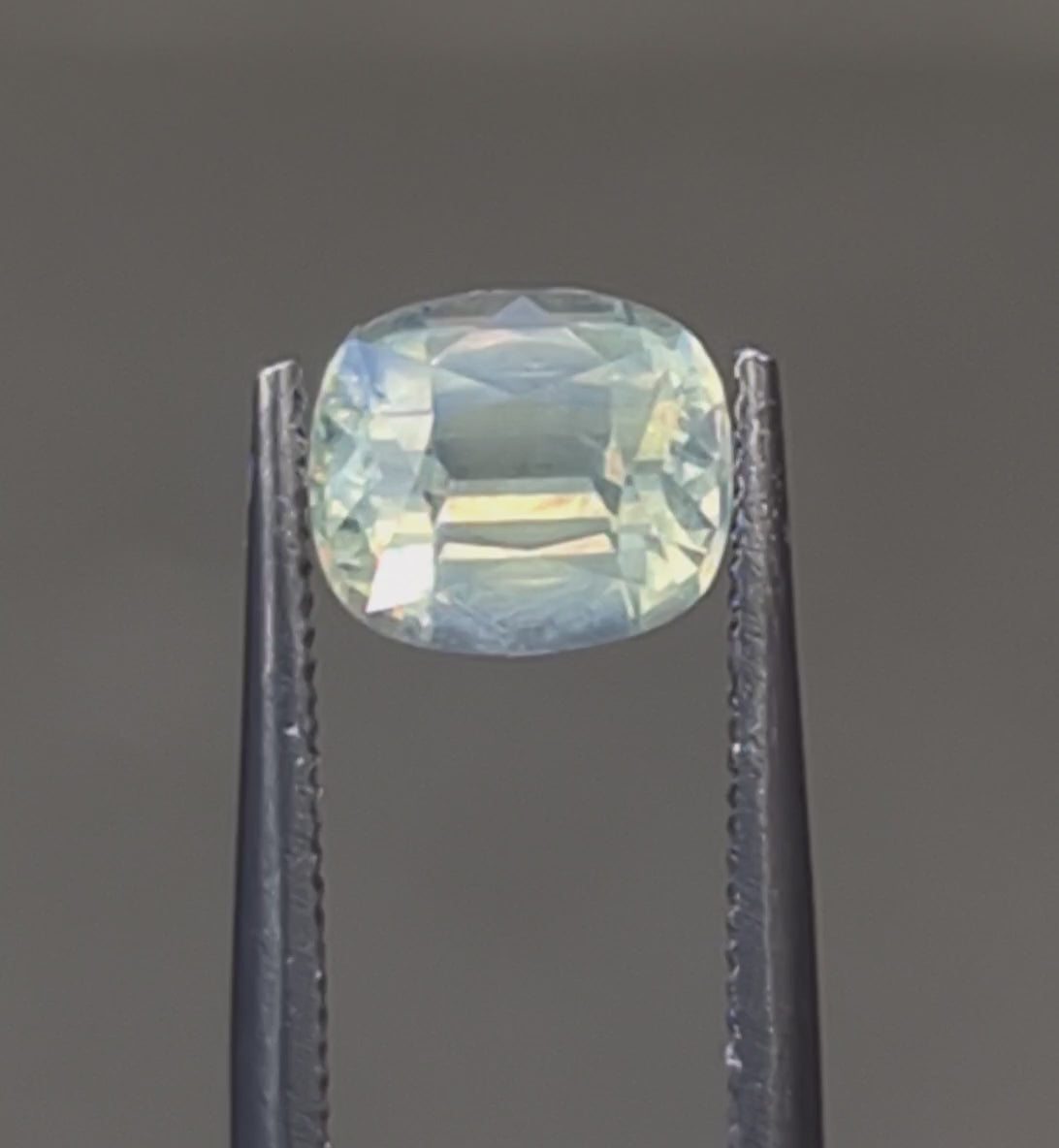 Montana Sapphire – 1.60ct Cushion Cut, Opalescent Parti, Pastel Yellow, Blue