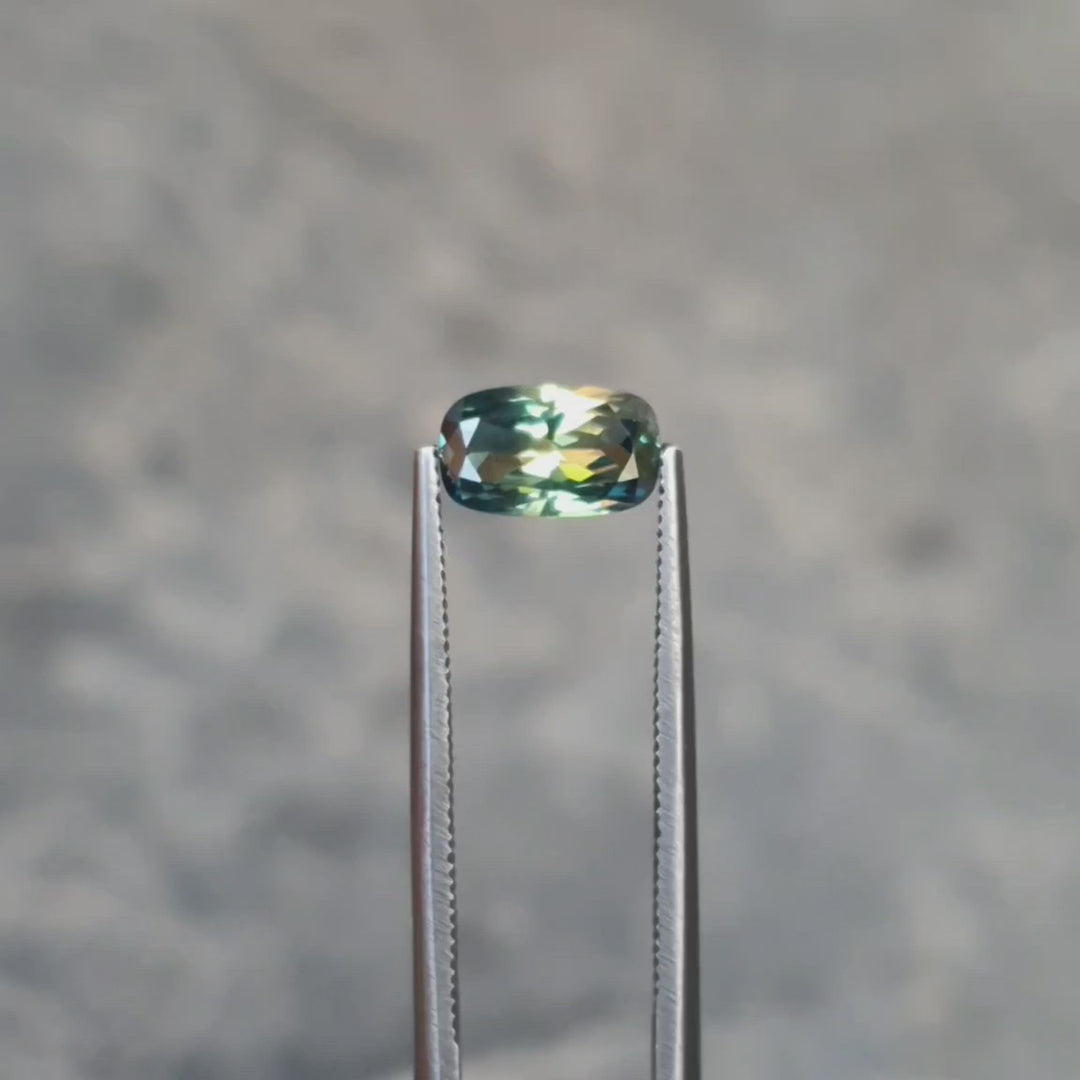 1.36ct Australian Sapphire, Parti, Blue, Yellow - Cushion Cut