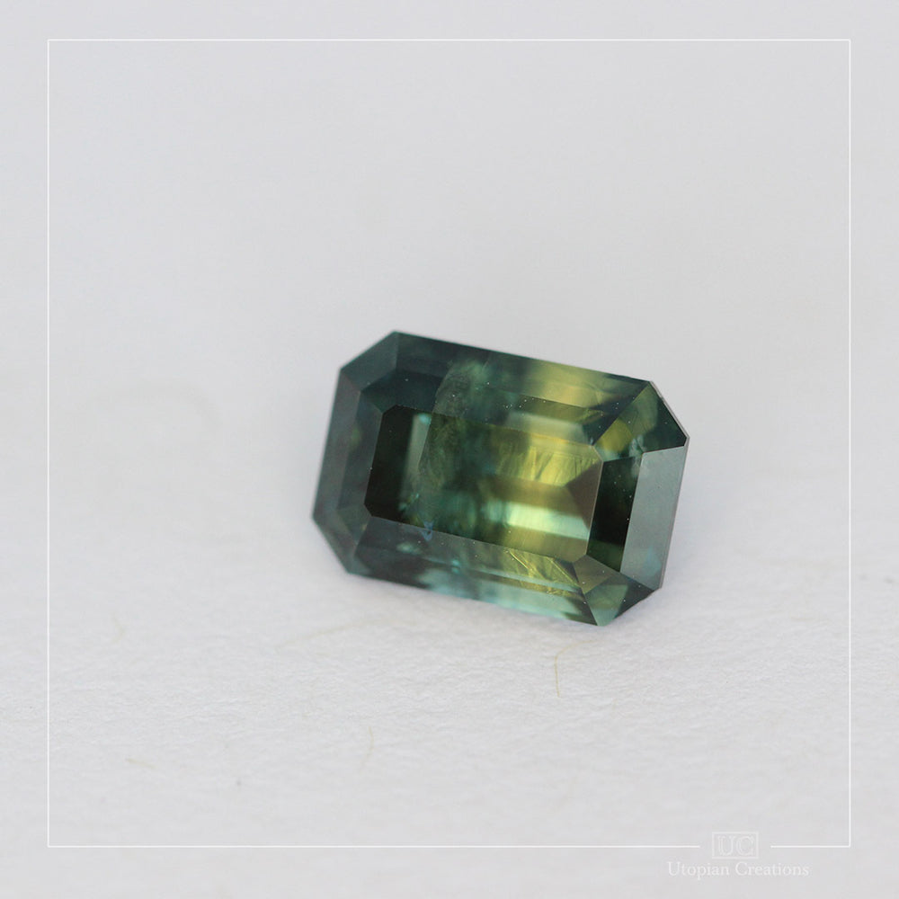 2.69ct Australian Blue Yellow Teal Parti Sapphire - Emerald cut