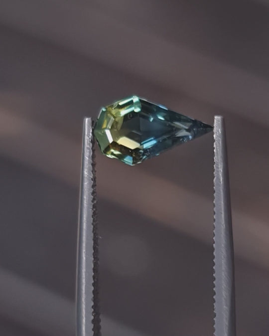 1.06ct Australian Sapphire, Blue, Teal Parti - Hexagon Pear