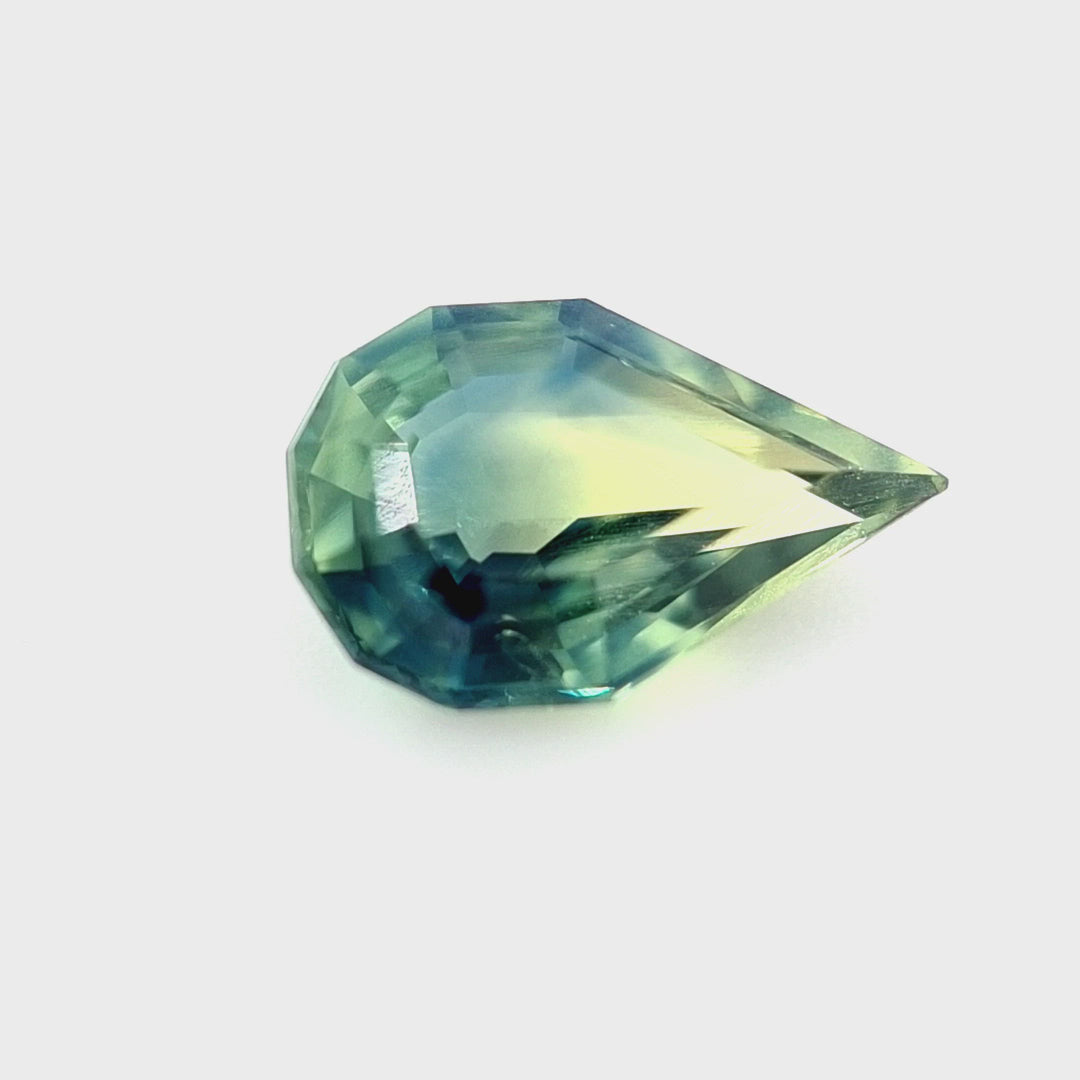 0.82ct Australian Sapphire Parti, Blue, Yellow, Teal - Pear cut