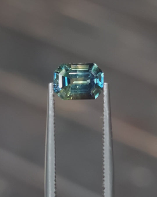 1.28ct Australian Sapphire, Blue, Green, Teal, Yellow - Emerald Cut