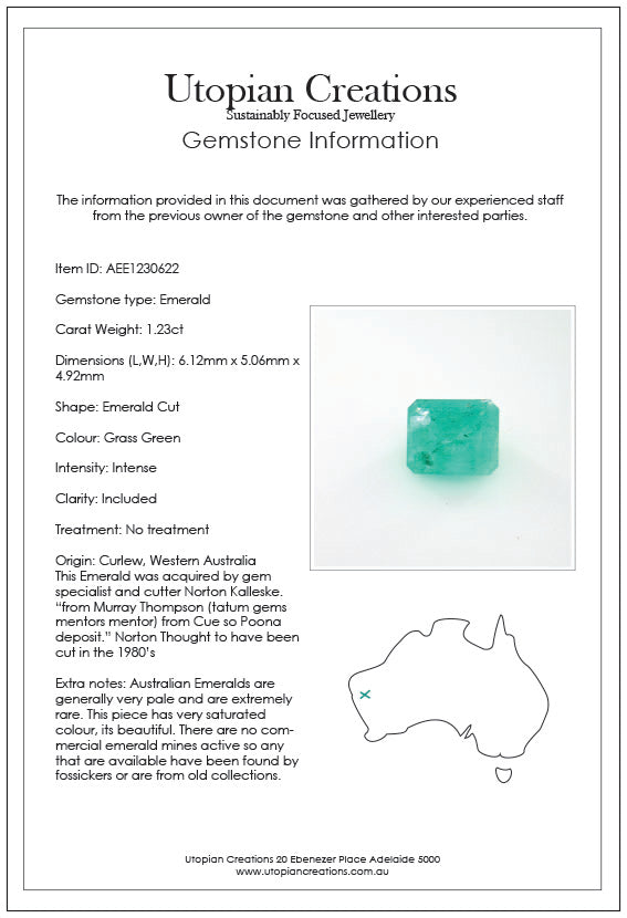 1.23ct Australian Emerald, Green - Emerald Cut