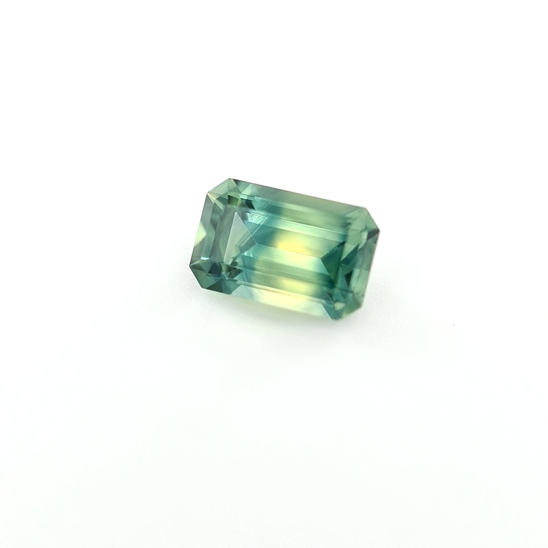 0.74ct Australian Parti Sapphire, Blue, Yellow, Teal - Emerald cut