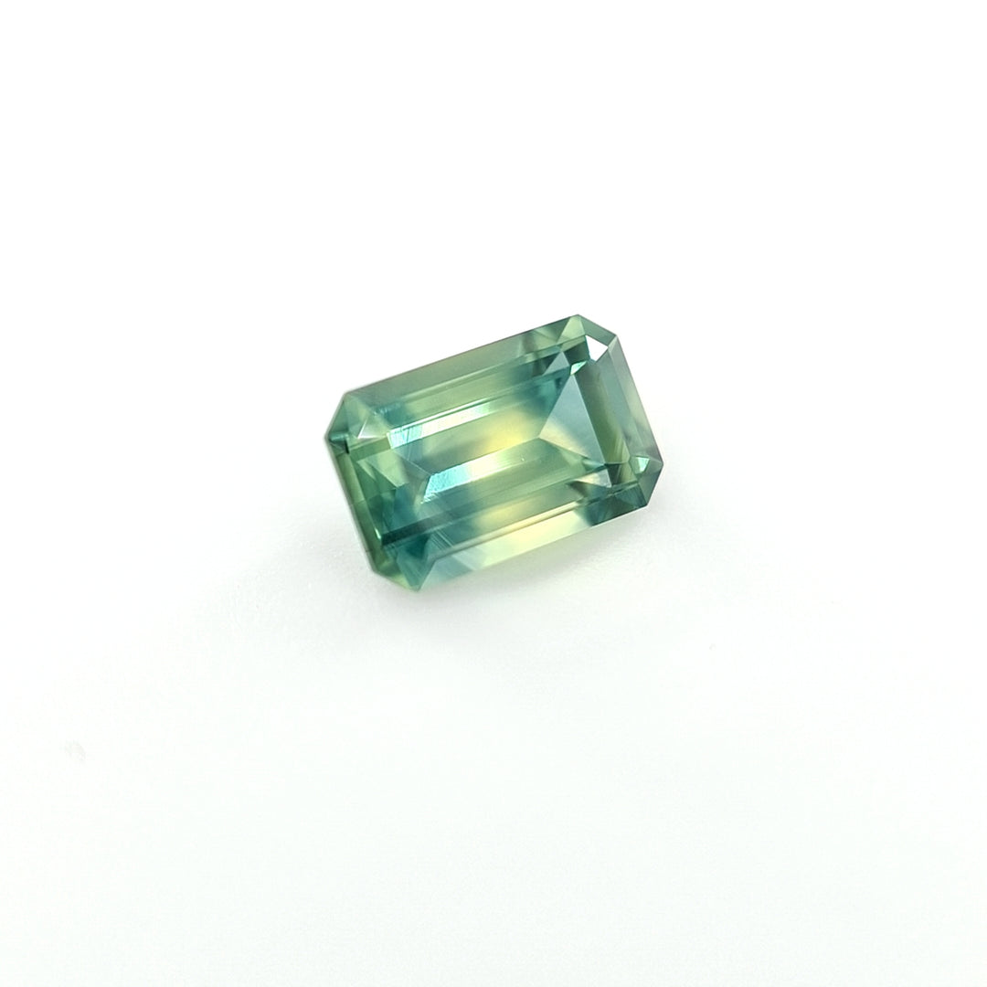 0.74ct Australian Parti Sapphire, Blue, Yellow, Teal - Emerald cut