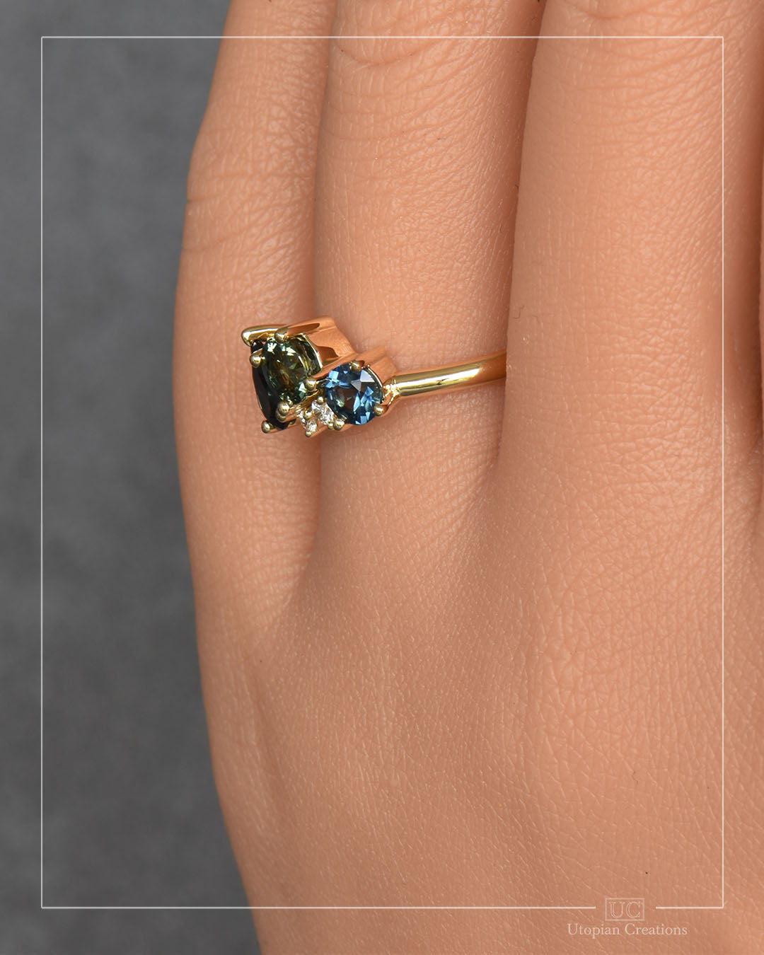 Hedera pear cut Australian sapphire cluster ring - Blue Teal