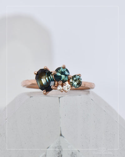 Hedera Decagon Australian Sapphire cluster ring - Teal Parti