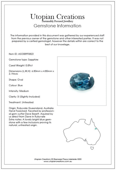 Jasmine Solitaire - Australian Blue Sapphire - Oval