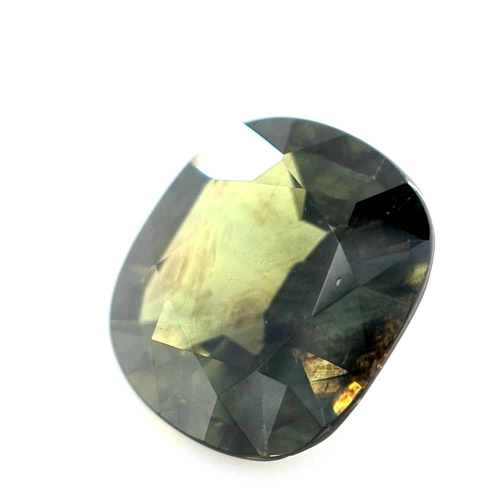 3.23ct Australian Sapphire, Green, Brown - Cushion Cut