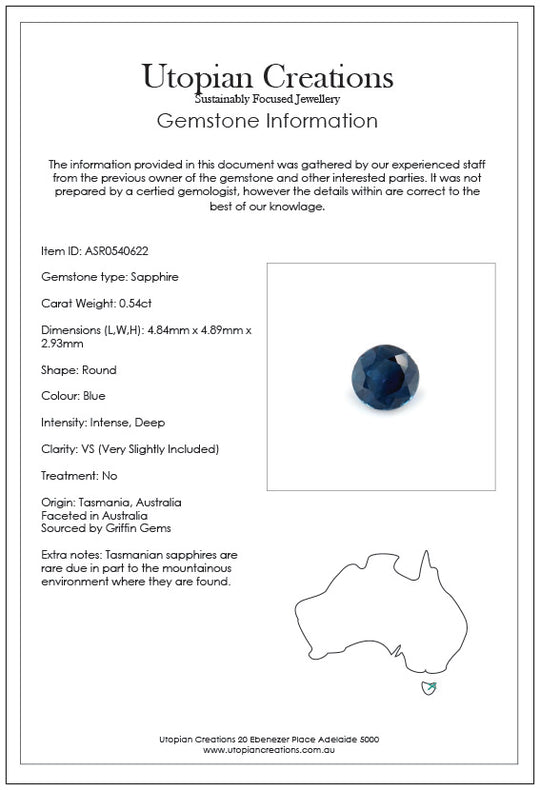 Australian Sapphire | 0.54ct, Round, Blue