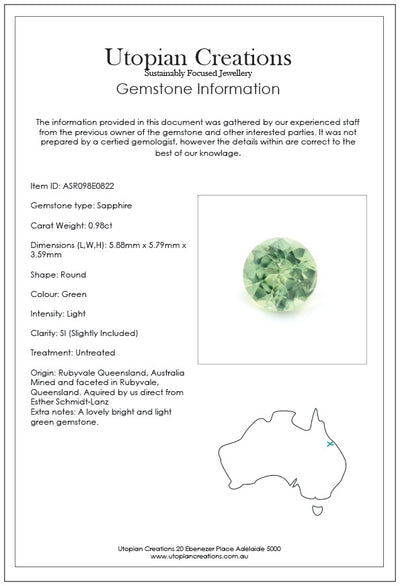 0.98ct Australian Sapphire, Green - Round