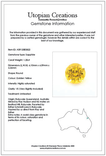 1.20ct Australian Sapphire, Golden Yellow - Round