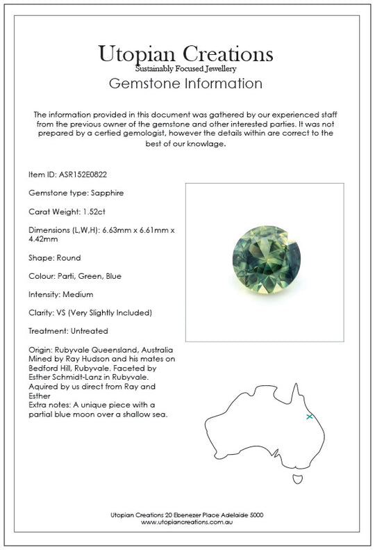 1.52ct Australian Sapphire, Parti, Green, Blue - Round