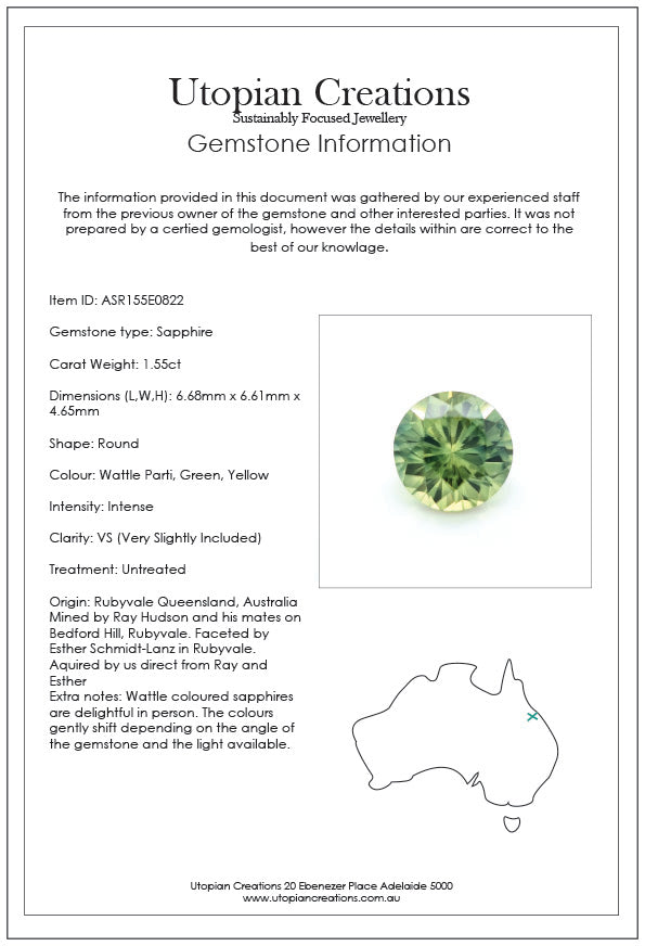 1.55ct Australian Sapphire, Wattle, Parti, Green, Yellow - Round