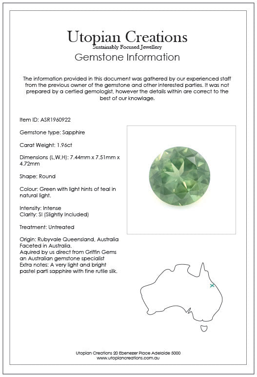 1.96ct Australian Sapphire, Green - Round