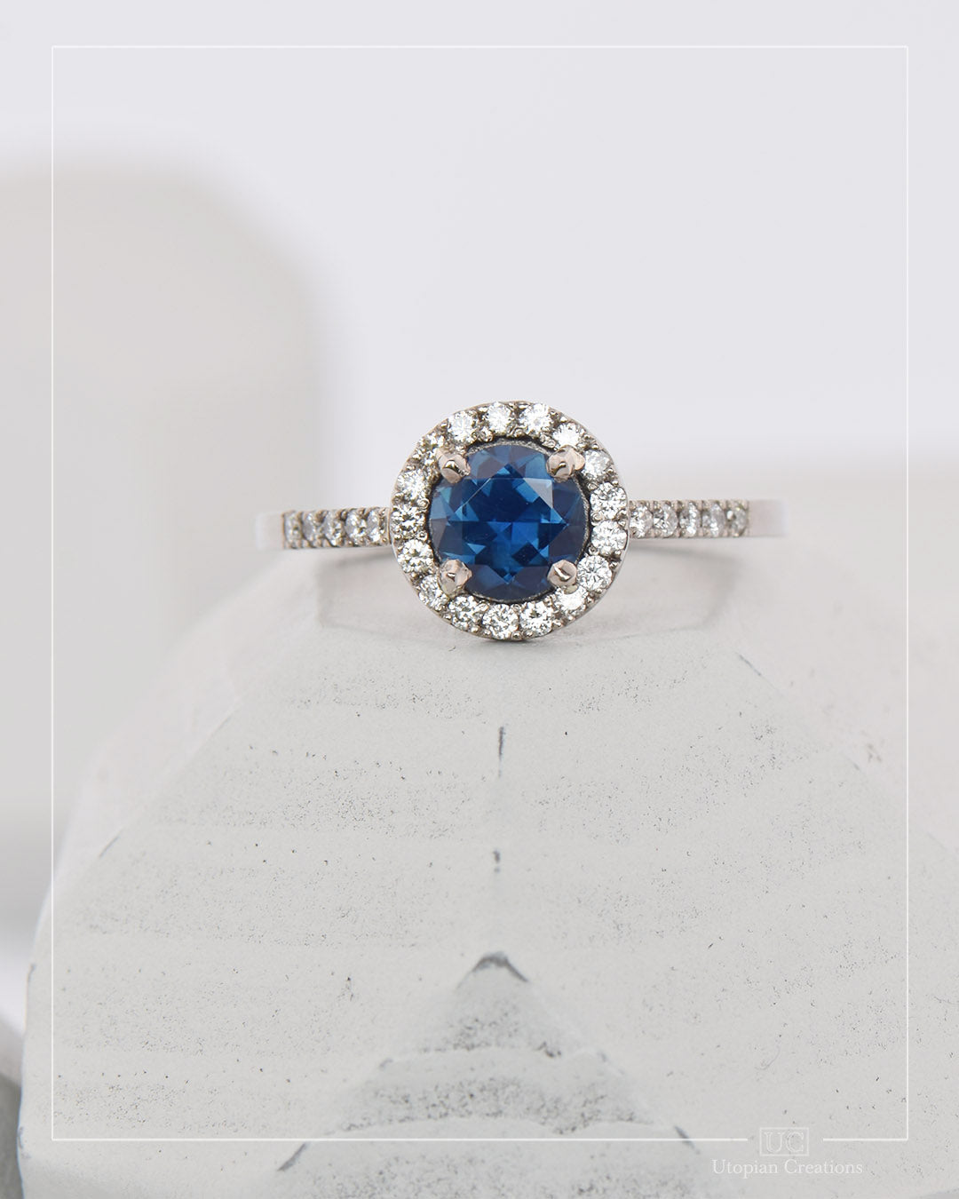 Aura Halo Ring Australian Blue Sapphire and Diamonds