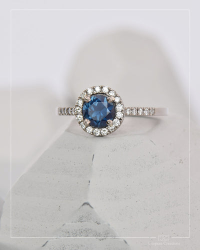 Aura Halo Ring Australian Blue Sapphire and Diamonds
