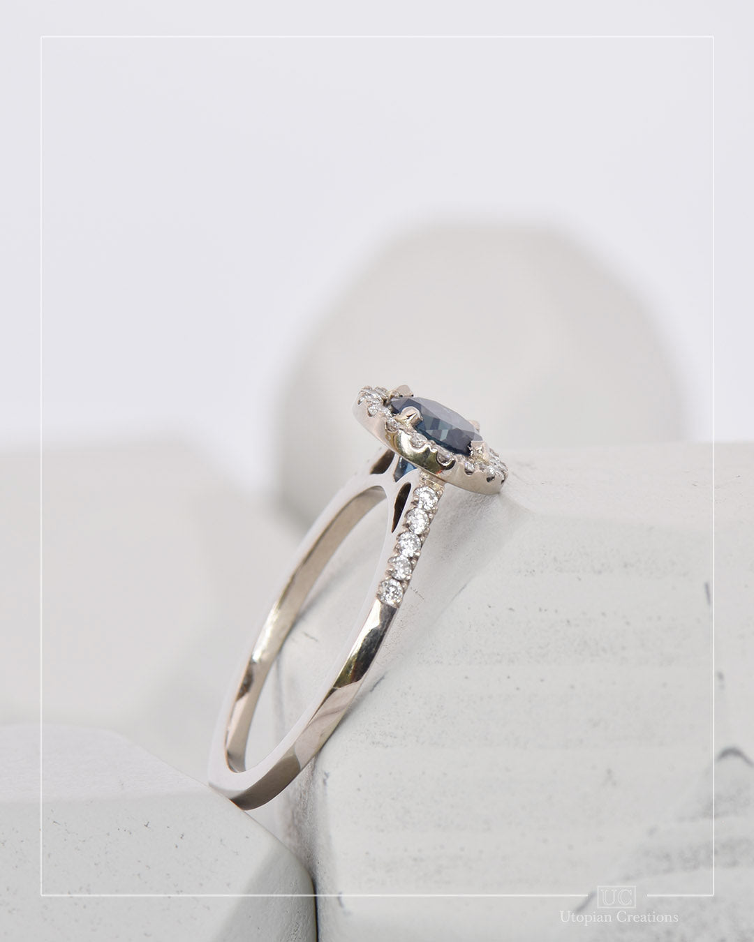 Aura Halo Ring Australian Blue Sapphire and Diamonds