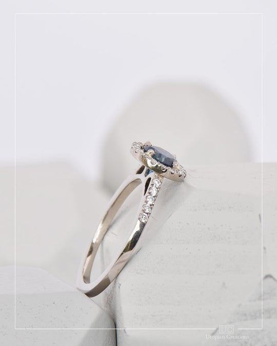Aura Halo Ring Australian Blue Sapphire and Diamonds