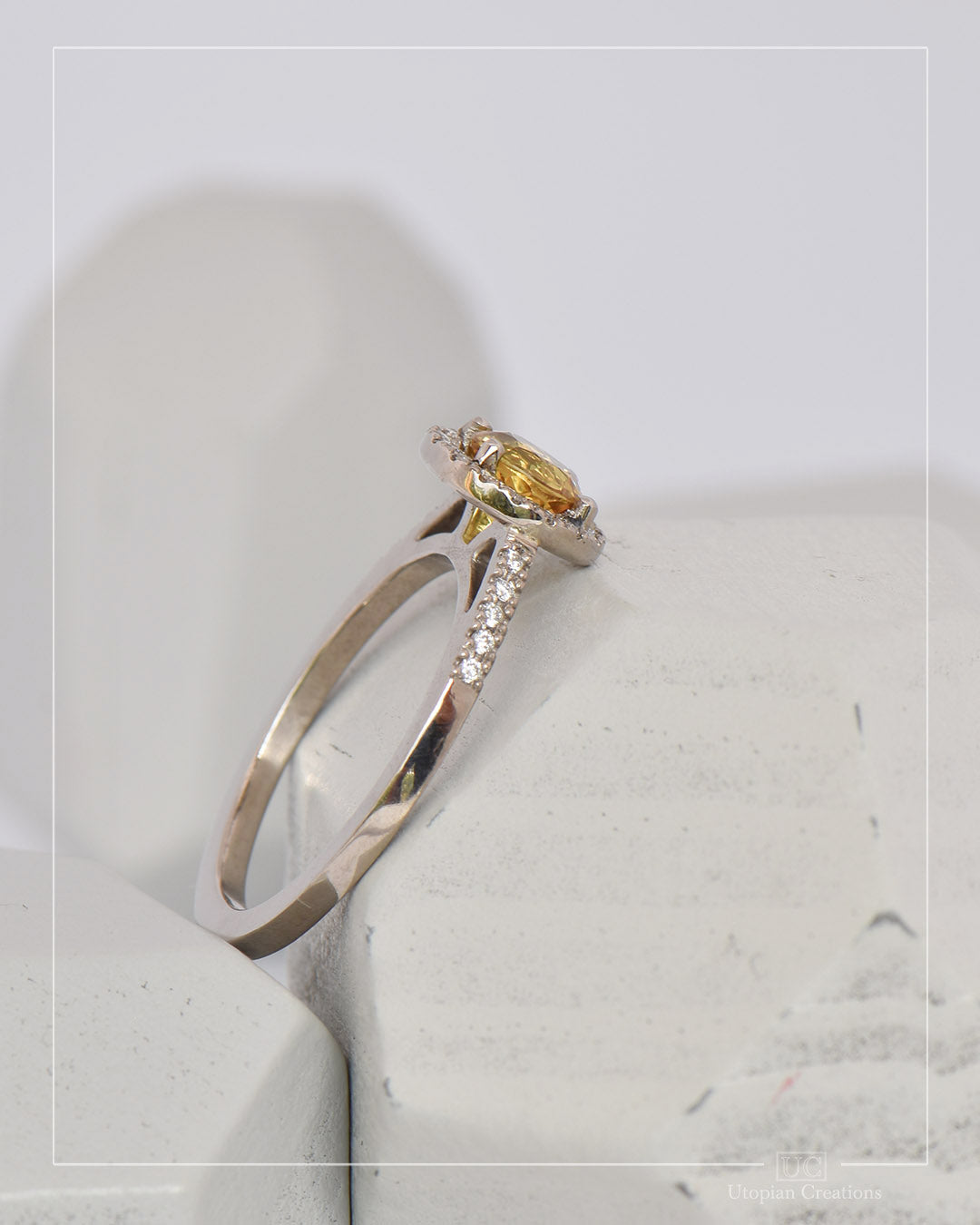 Aura Halo ring featuring a yellow Australian sapphire & Australian diamonds