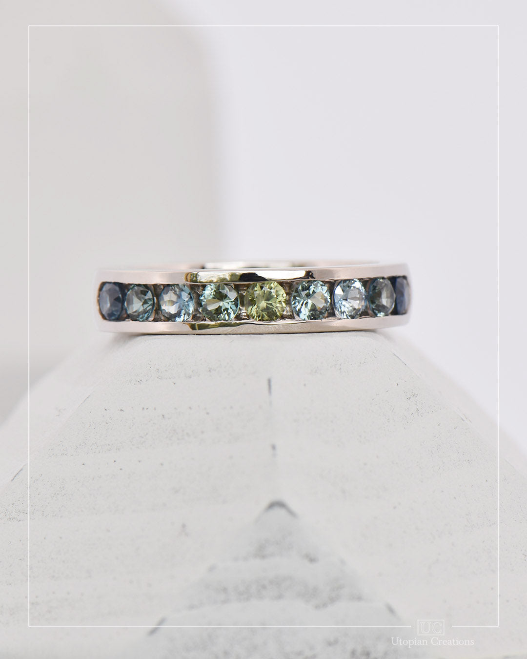 Channel Eternity Ring - Australian Sapphires - Yellow, Blue, Teal, Green