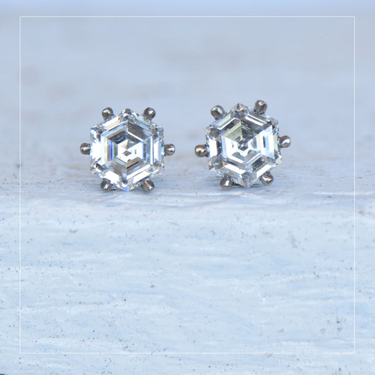 Lab Diamond Hexagon Earrings, 1.00ct Australian 18k White Gold