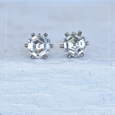 Lab Diamond Hexagon Earrings, 1.00ct Australian 18k White Gold