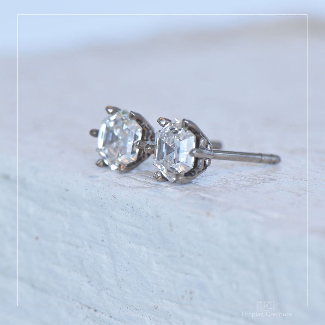 Lab Diamond Hexagon Earrings, 1.00ct Australian 18k White Gold