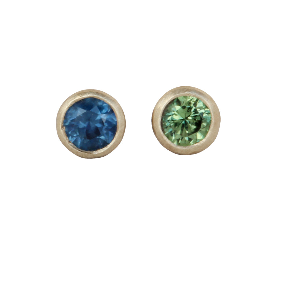 Toi Et Moi Earrings, 0.16ct Australian 9k Yellow Gold, Parti Sapphires, Blue-Green