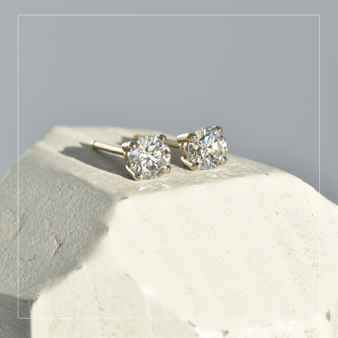Four Claw Stud Earrings, Australian Argyle Diamonds, 0.61ct, Australian 18k White Gold