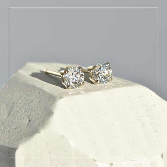 Four Claw Stud Earrings, Australian Argyle Diamonds, 0.61ct, Australian 18k White Gold