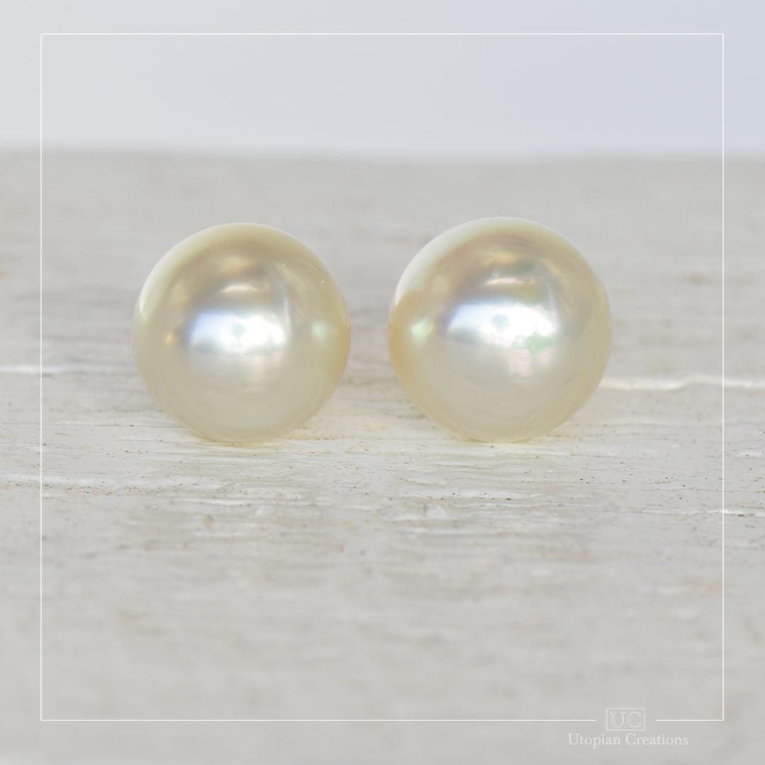 Pearl Stud Earrings, Australian Akoya Pearls, 8.2mm, Australian 18k Yellow Gold