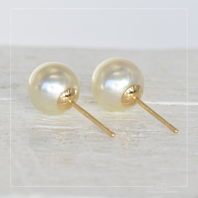 Pearl Stud Earrings, Australian Akoya Pearls, 8.2mm, Australian 18k Yellow Gold