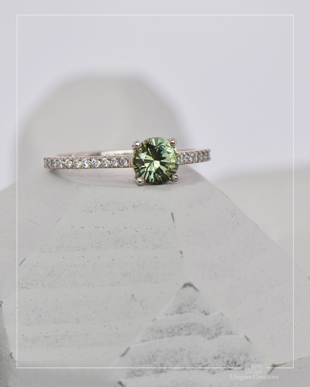 Horizon Ring Green Australian Sapphire and Diamonds