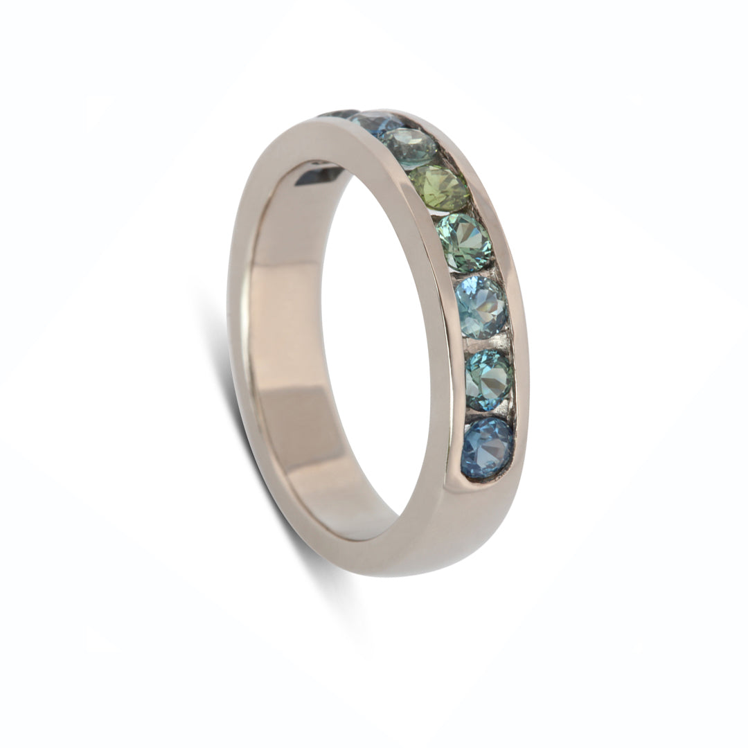 Channel Eternity Ring - Australian Sapphires - Yellow, Blue, Teal, Green.