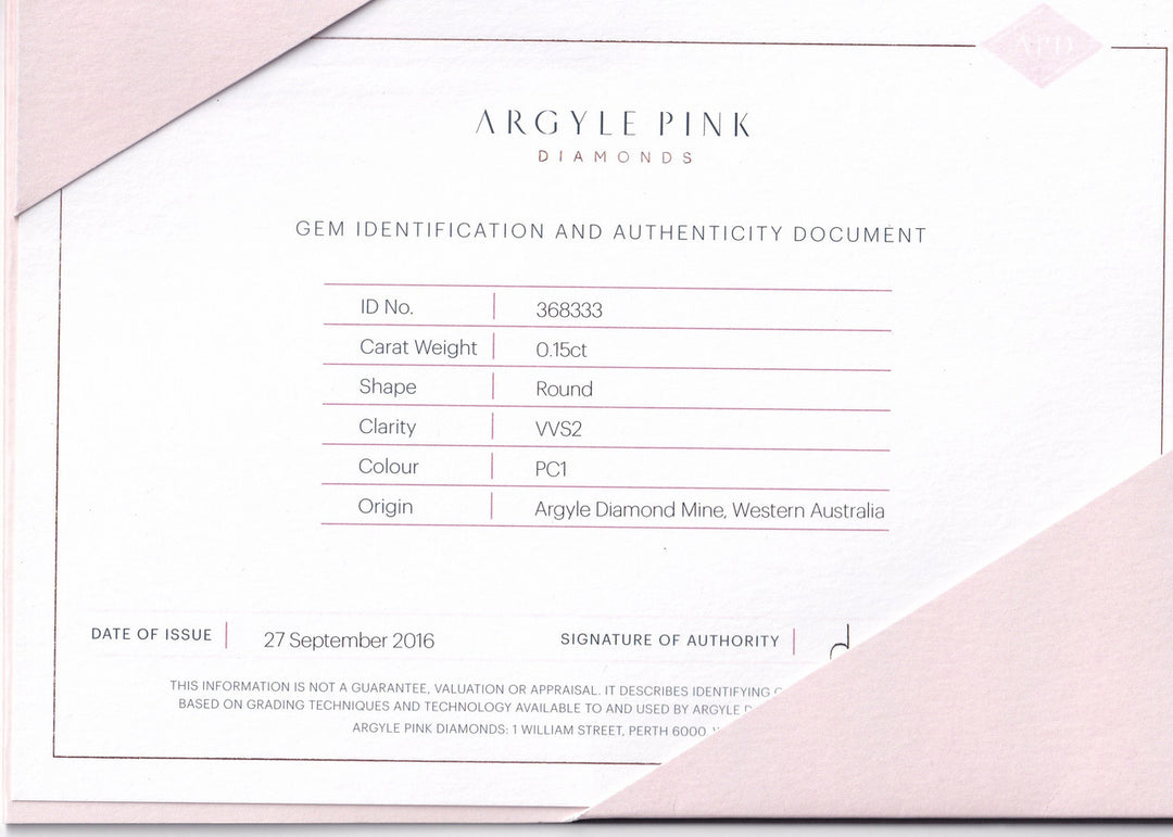 0.15ct Pink PC1 VVS2 Australian Argyle Diamond - Round