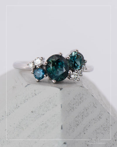 Justicia Australian Sapphire cluster ring - Deep Teal Blue