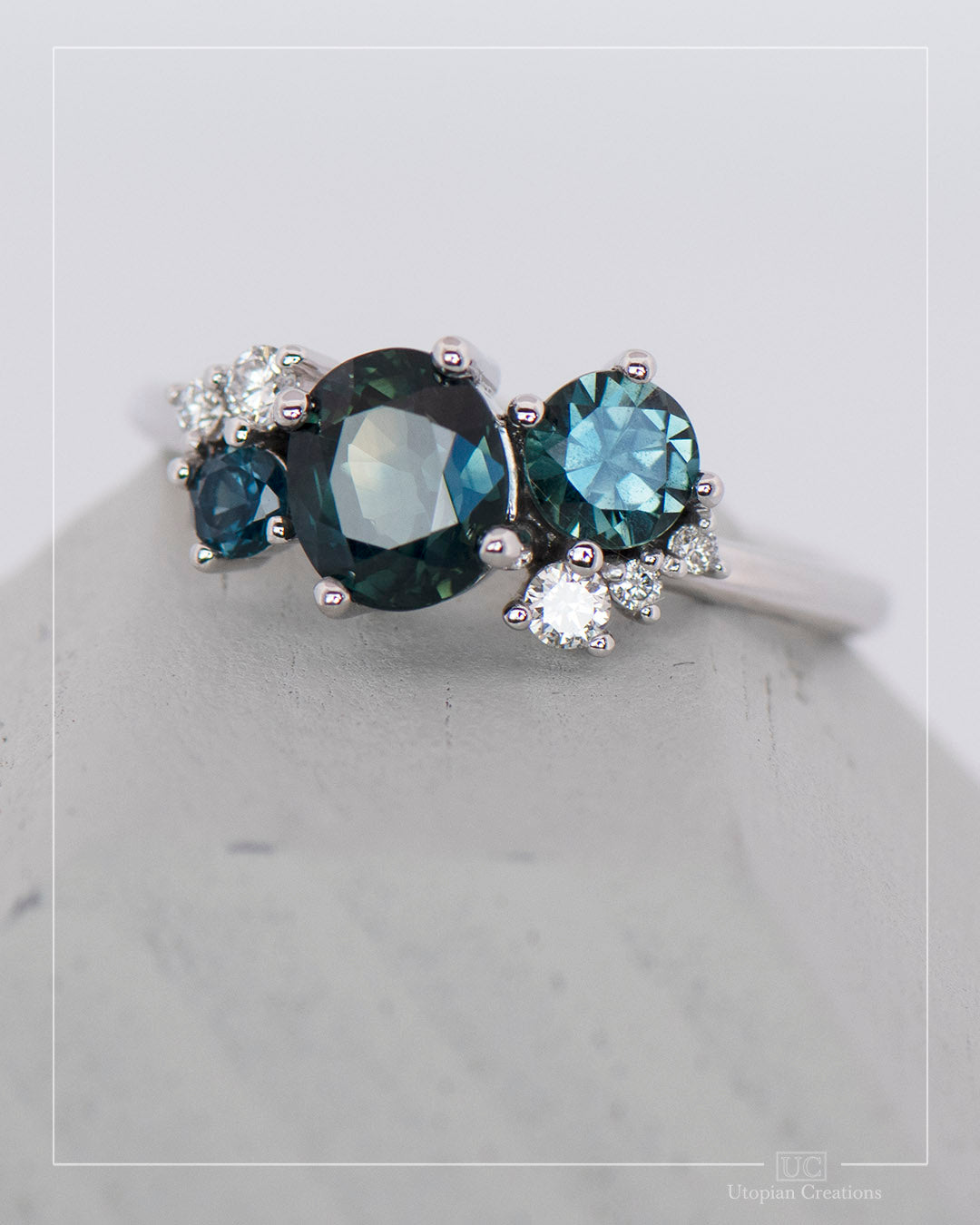 Justicia Australian Sapphire cluster ring - Deep Teal Blue