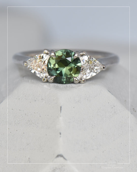 Casuari - Australian Green Teal Sapphire &amp; Diamond Foundry Lab Diamonds