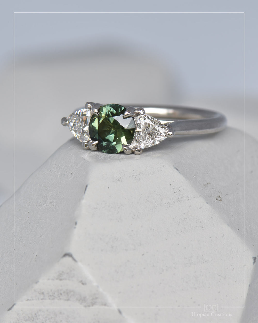 Casuari - Australian Green Teal Sapphire & Diamond Foundry Lab Diamonds