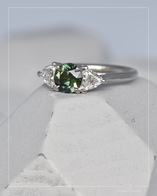 Casuari - Australian Green Teal Sapphire &amp; Diamond Foundry Lab Diamonds
