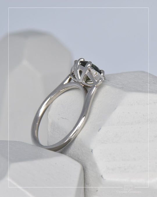 Casuari - Australian Green Teal Sapphire &amp; Diamond Foundry Lab Diamonds