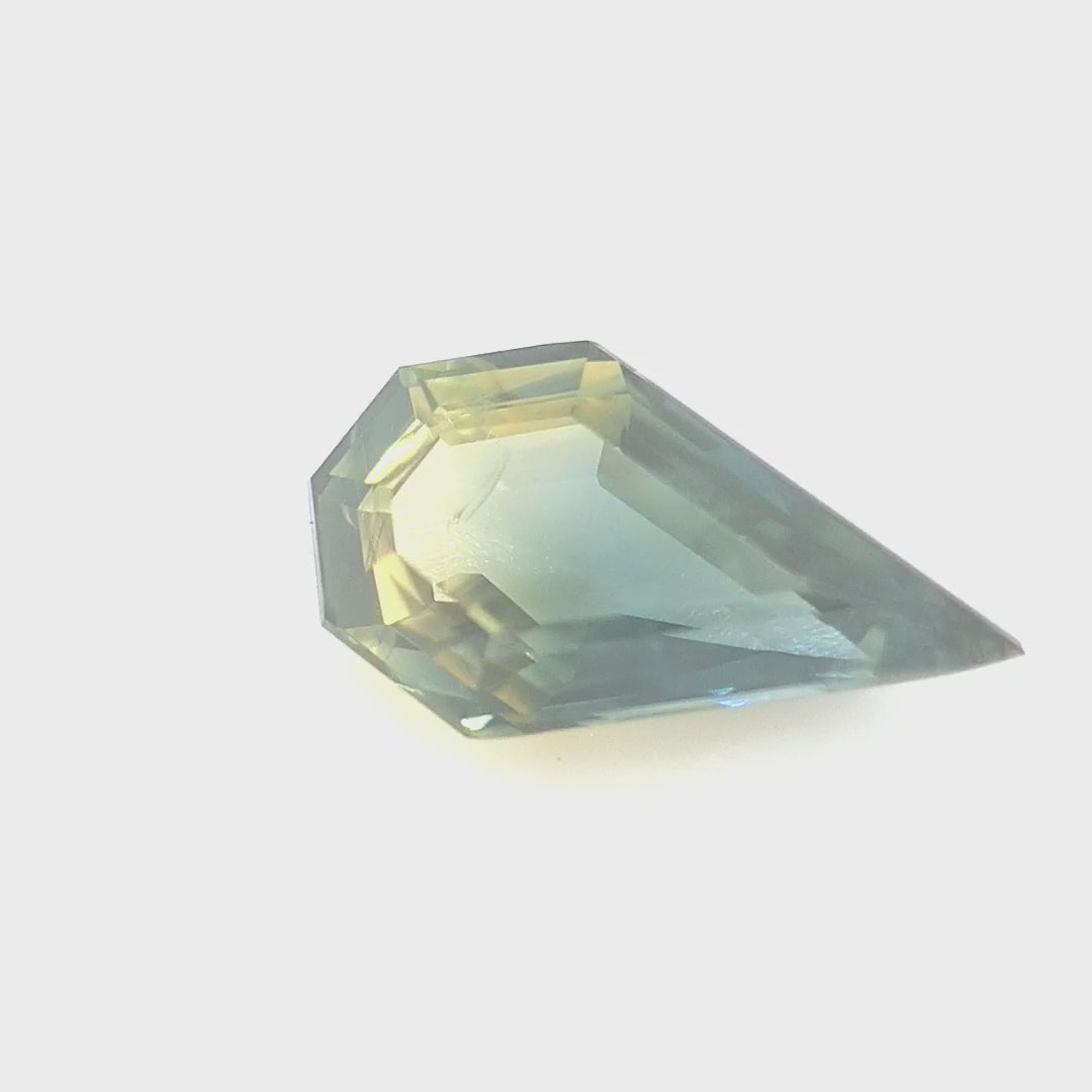 1.06ct Australian Sapphire, Blue, Teal Parti - Hexagon Pear